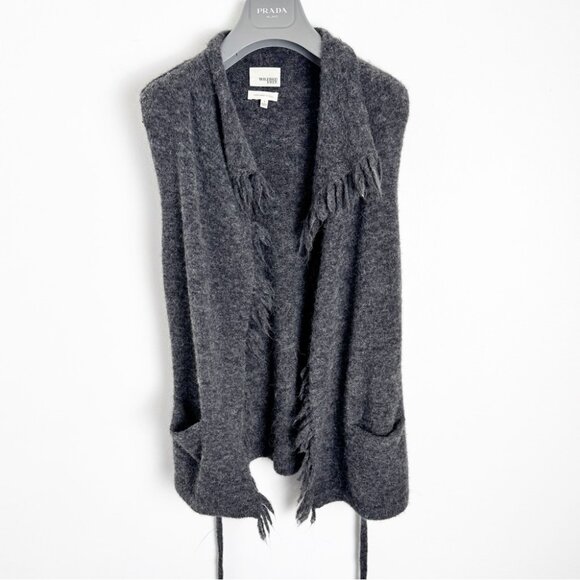 Aritzia Wilfred Free Fei Fei Alpaca Wool Blend Fringe Belted Vest Grey Size S - Picture 2 of 7
